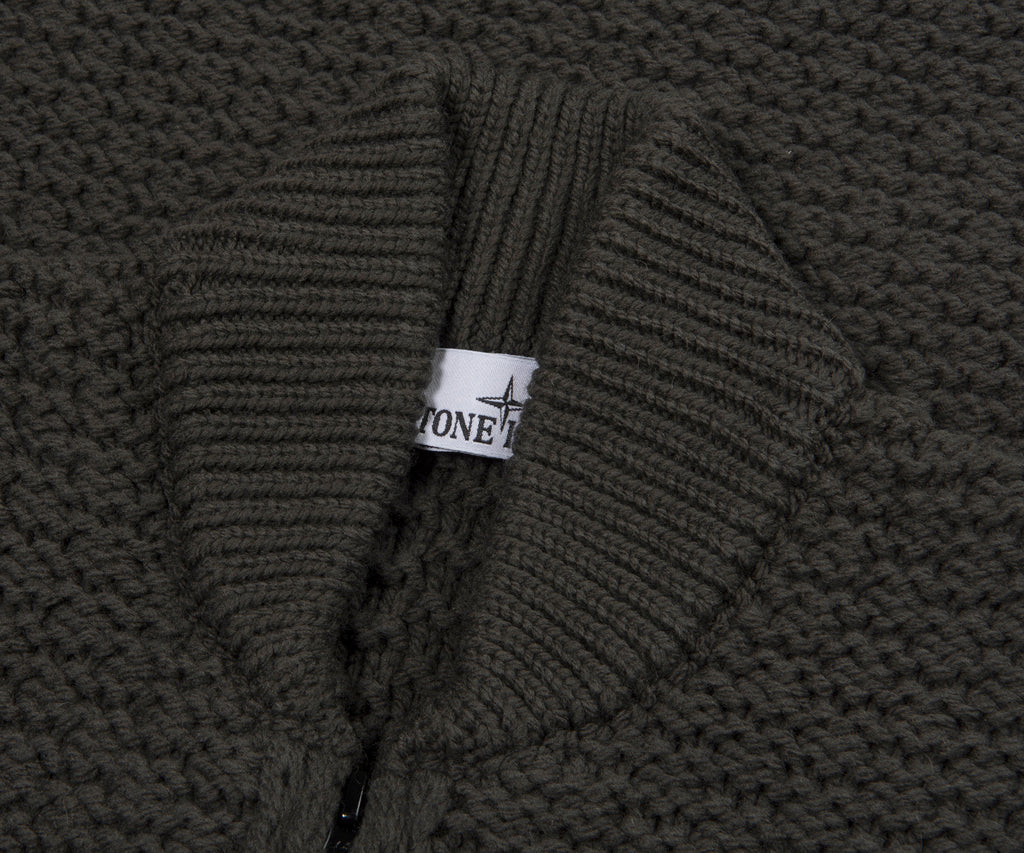 Stone Island Green Chunky Knitted Full Zip Cardigan