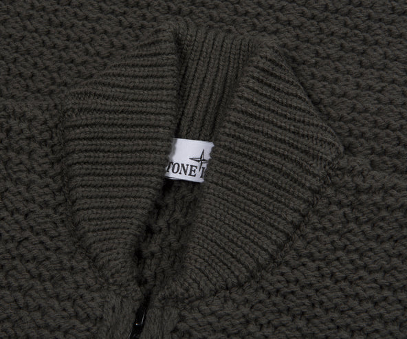Stone Island Green Chunky Knitted Full Zip Cardigan