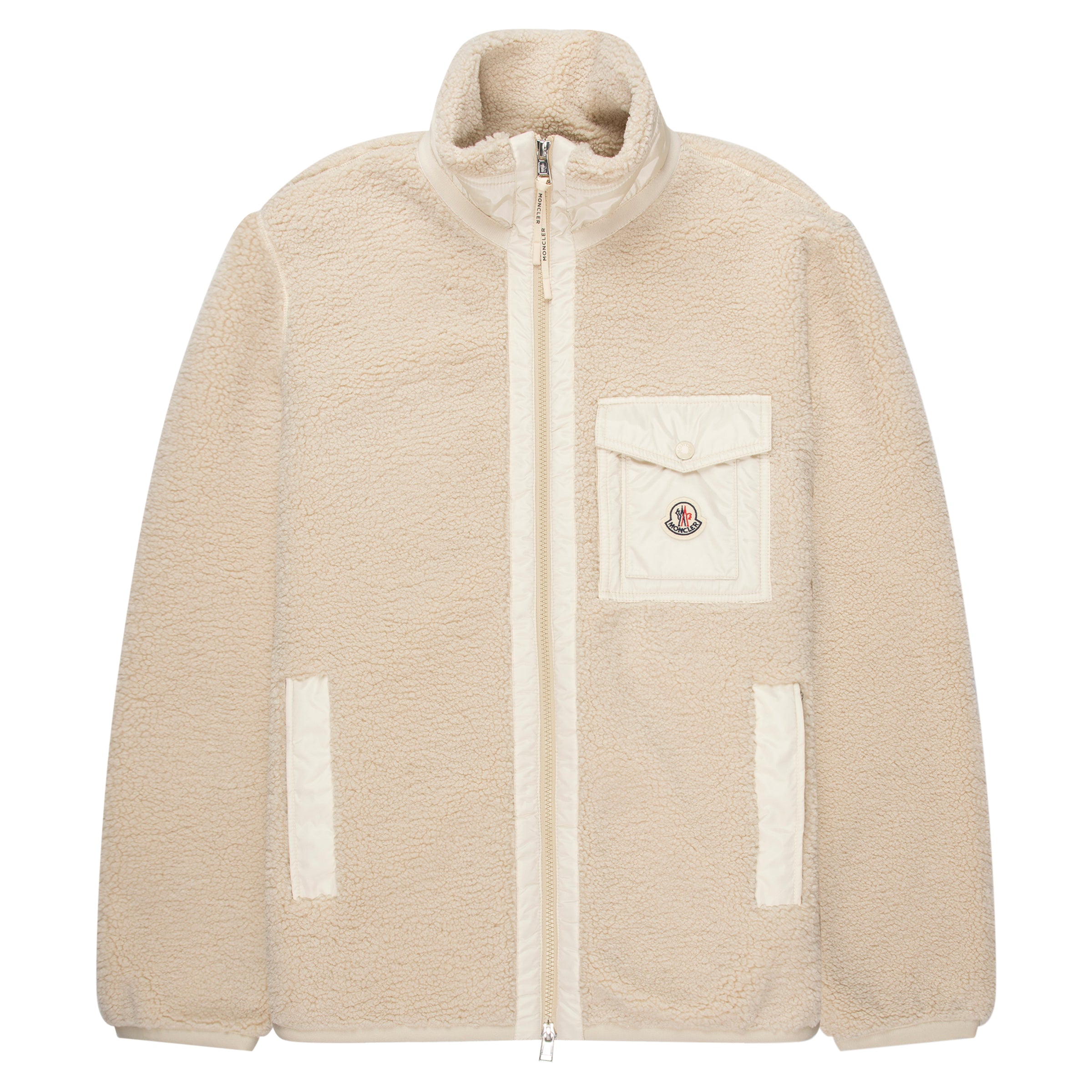 Moncler Cream Teddy Zip Up Sweatshirt Chest Pocket