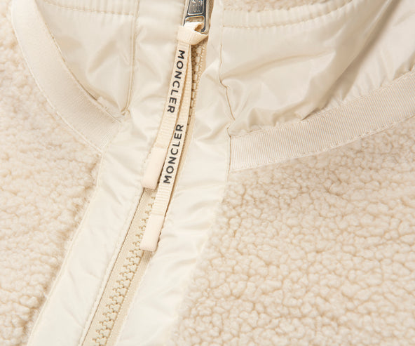 Moncler Cream Teddy Zip Up Sweatshirt Chest Pocket
