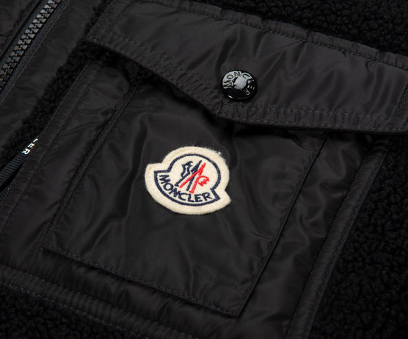 Moncler Black Teddy Zip Up Sweatshirt Chest Pocket