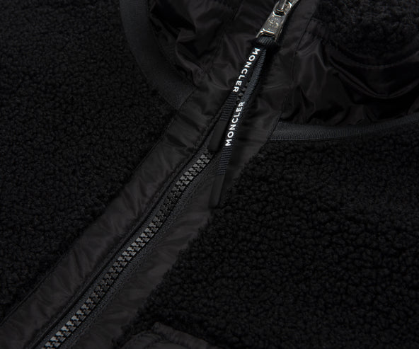 Moncler Black Teddy Zip Up Sweatshirt Chest Pocket
