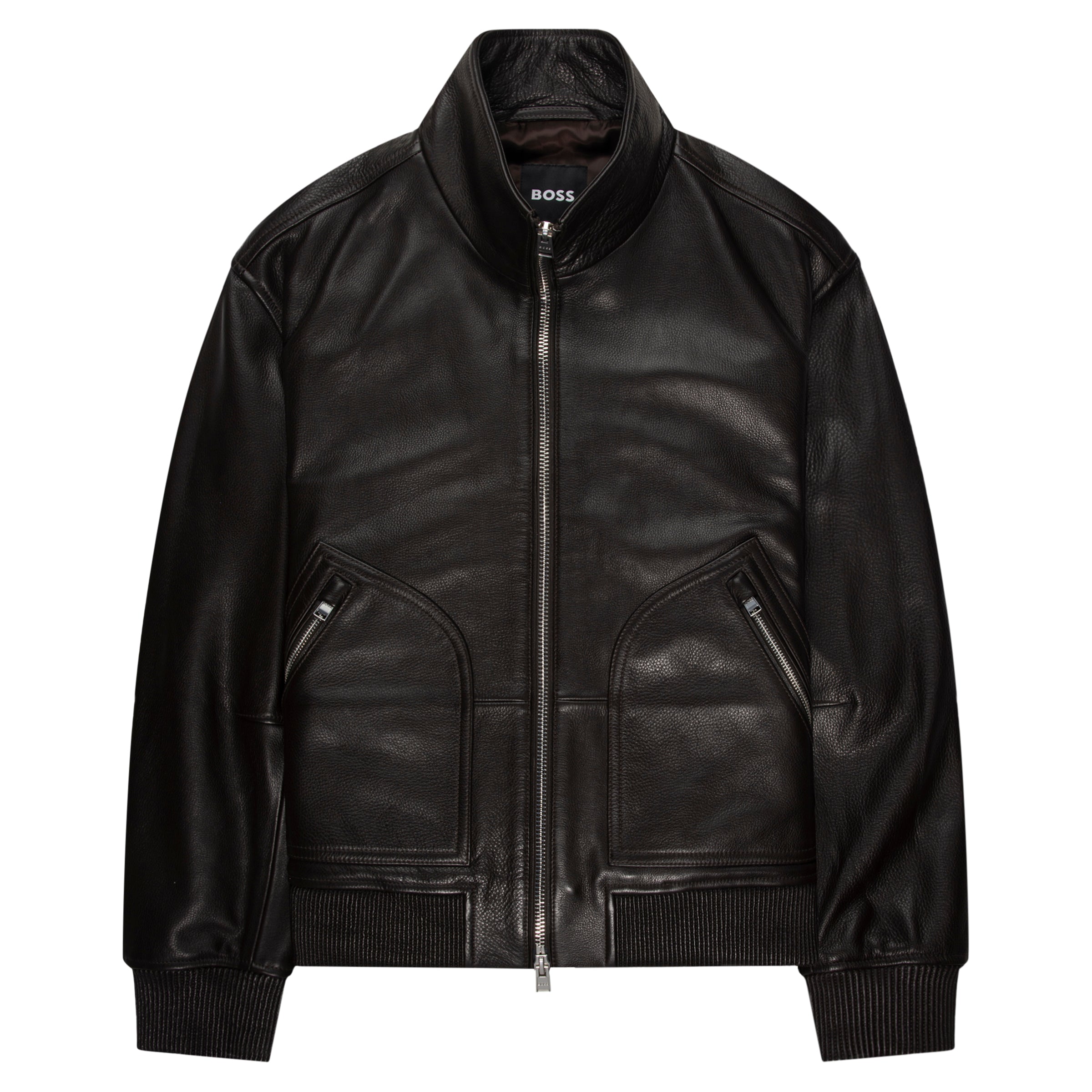Boss Chocolate C Mander Leather Bomber Jacket