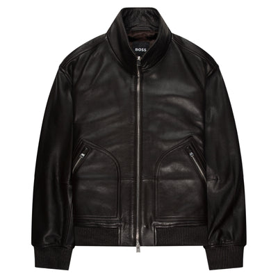 Boss Chocolate C Mander Leather Bomber Jacket