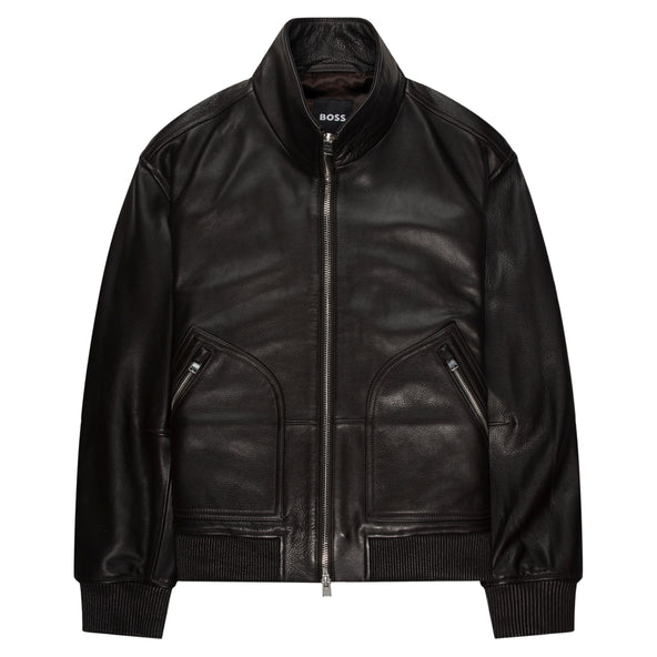 Boss Chocolate C Mander Leather Bomber Jacket