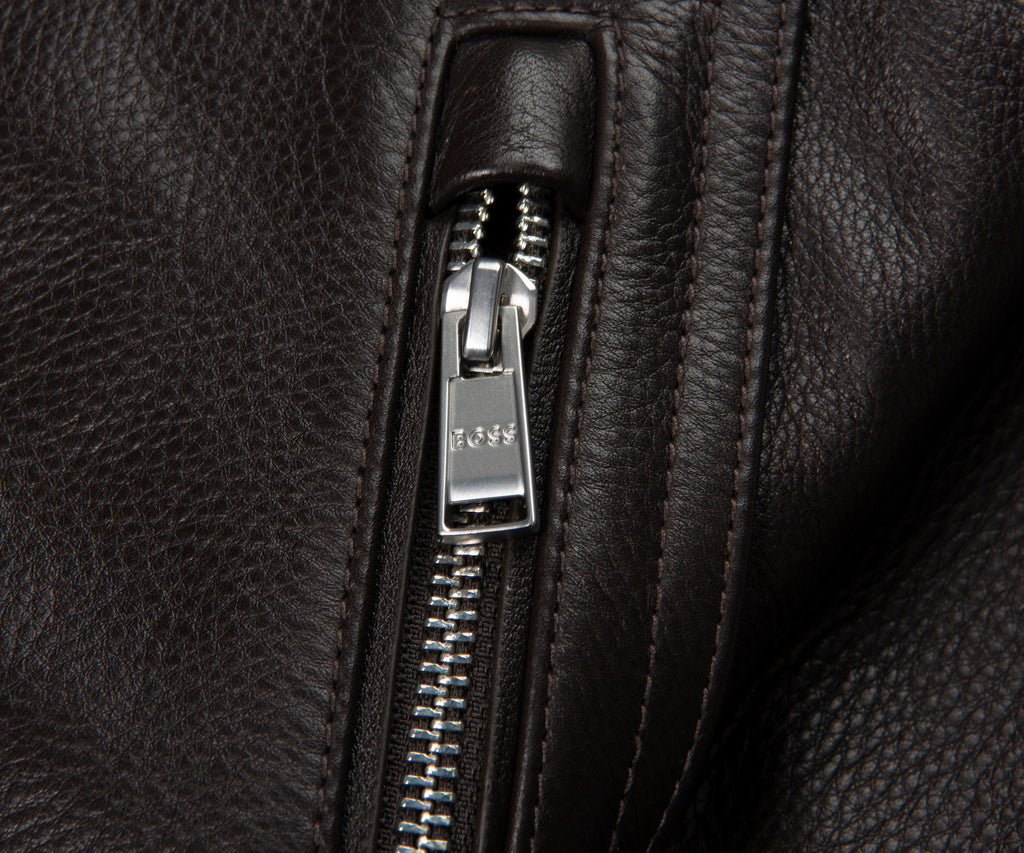 Boss Chocolate C Mander Leather Bomber Jacket