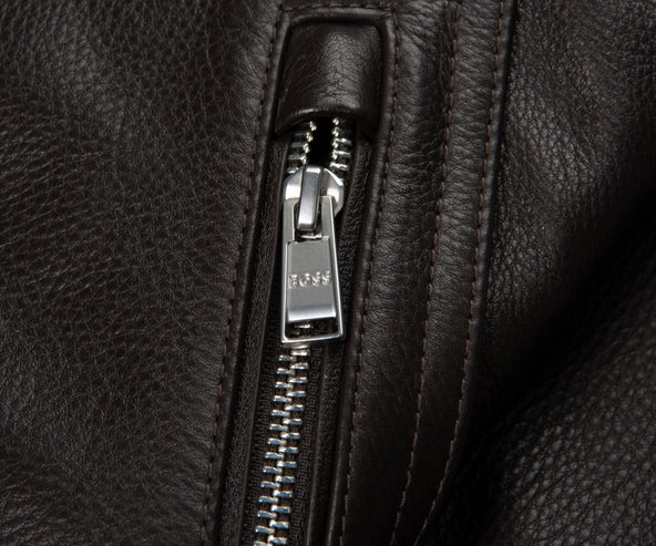 Boss Chocolate C Mander Leather Bomber Jacket