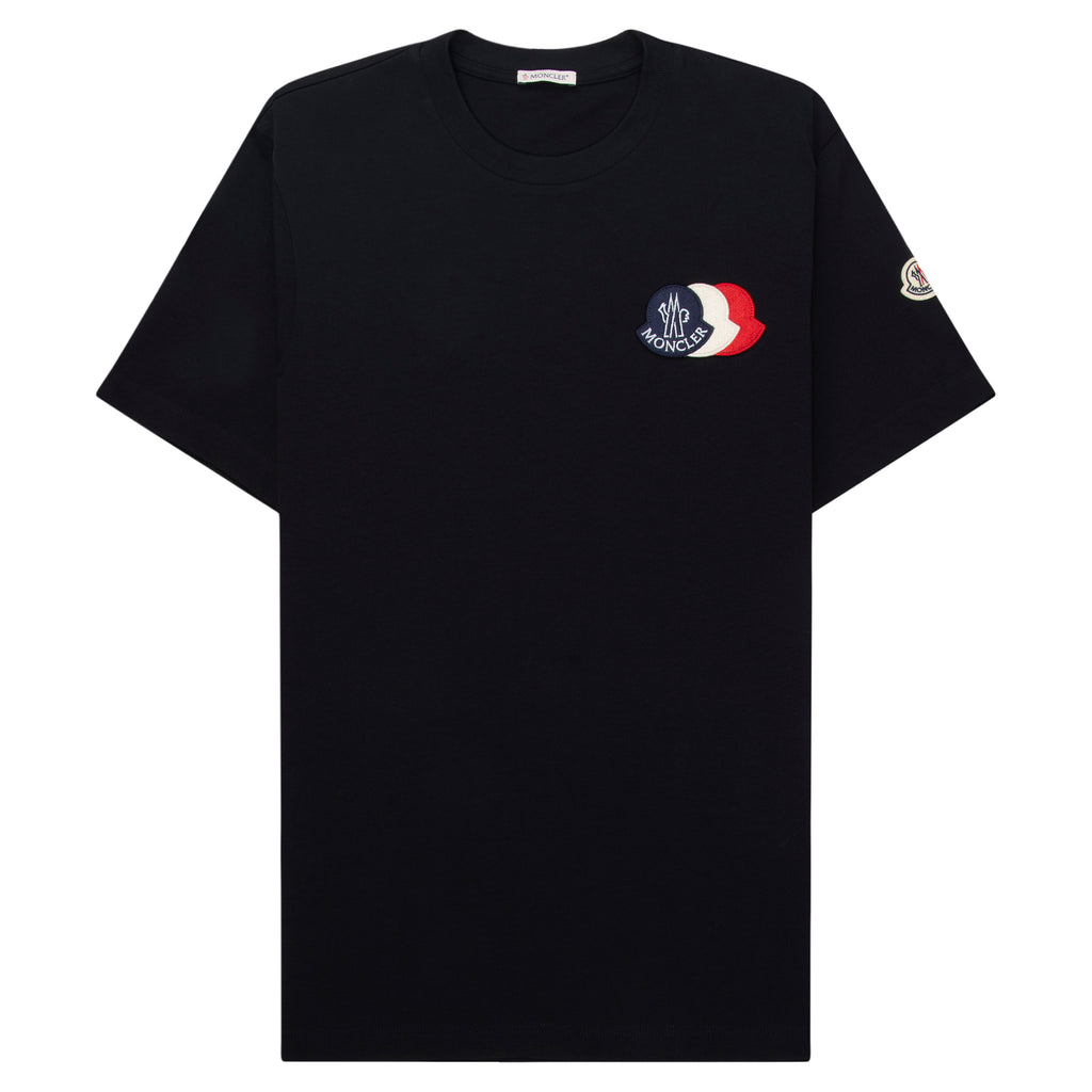 Moncler Black Embroidered Tricolour Logo Cotton T-Shirt
