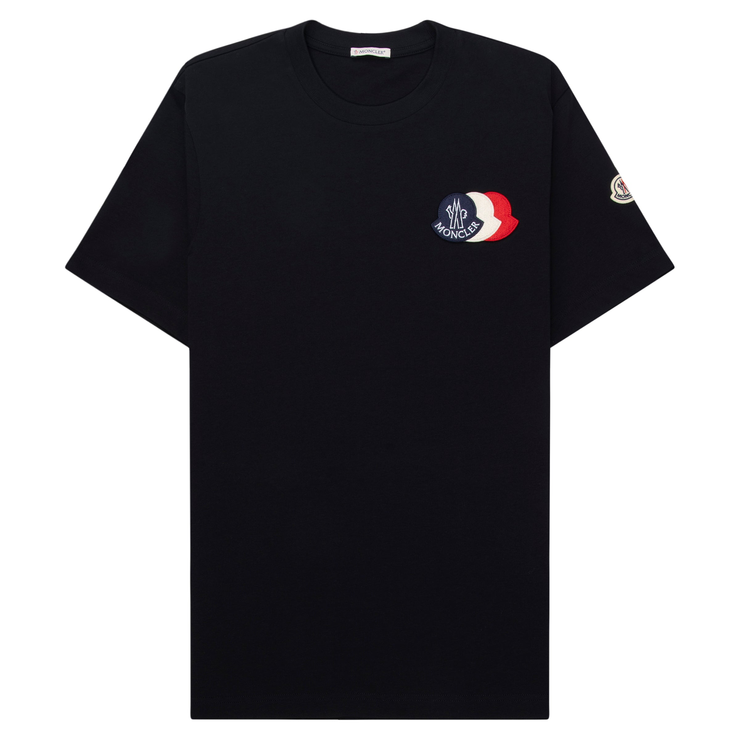 Moncler Black Embroidered Tricolour Logo Cotton T-Shirt