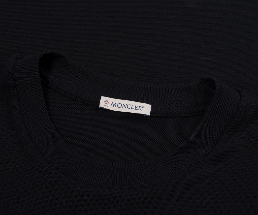 Moncler Black Embroidered Tricolour Logo Cotton T-Shirt