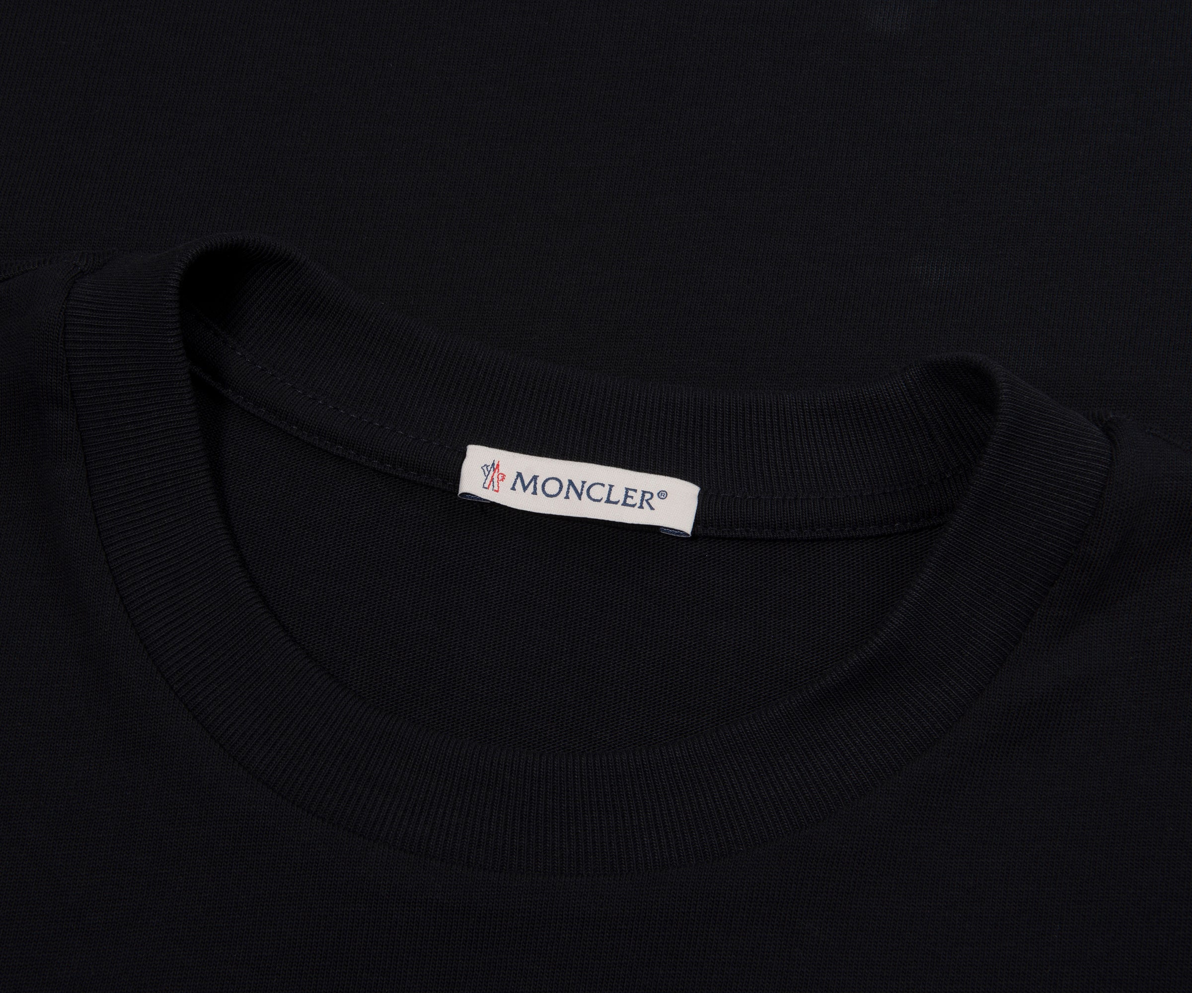 Moncler Black Embroidered Tricolour Logo Cotton T-Shirt