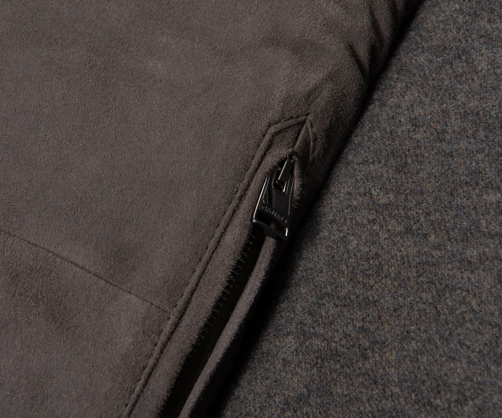 Canali Brown Hybrid Suede/ Wool Bomber Jacket