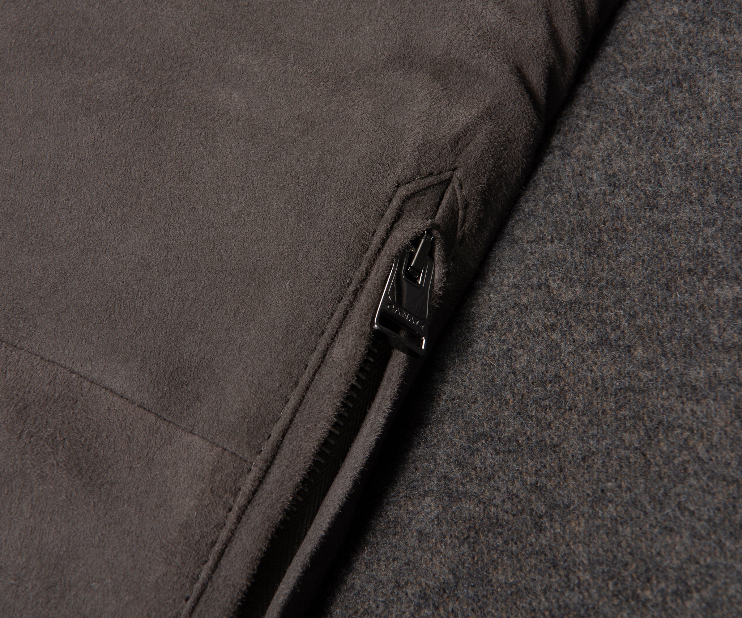 Canali Brown Hybrid Suede/ Wool Bomber Jacket