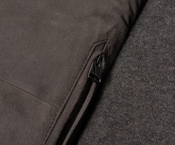 Canali Brown Hybrid Suede/ Wool Bomber Jacket