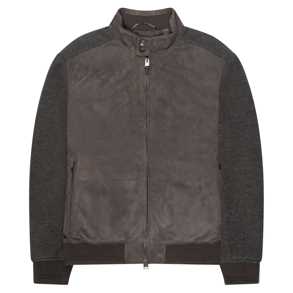 Canali Brown Hybrid Suede/ Wool Bomber Jacket