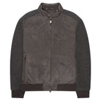 Canali Brown Hybrid Suede/ Wool Bomber Jacket
