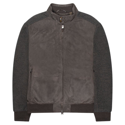 Canali Brown Hybrid Suede/ Wool Bomber Jacket