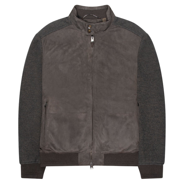 Canali Brown Hybrid Suede/ Wool Bomber Jacket