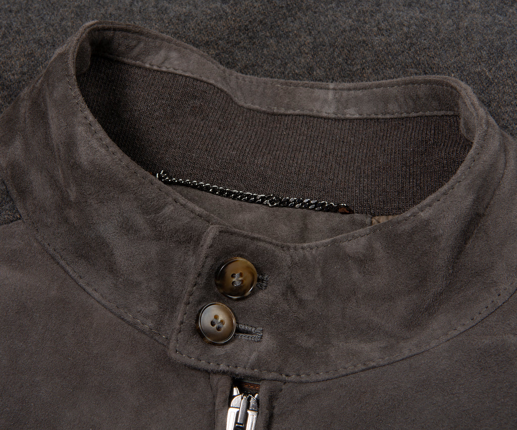 Canali Brown Hybrid Suede/ Wool Bomber Jacket