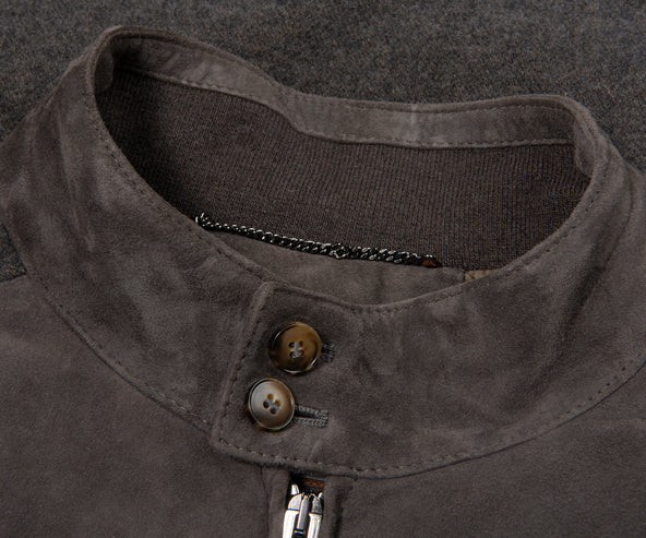 Canali Brown Hybrid Suede/ Wool Bomber Jacket