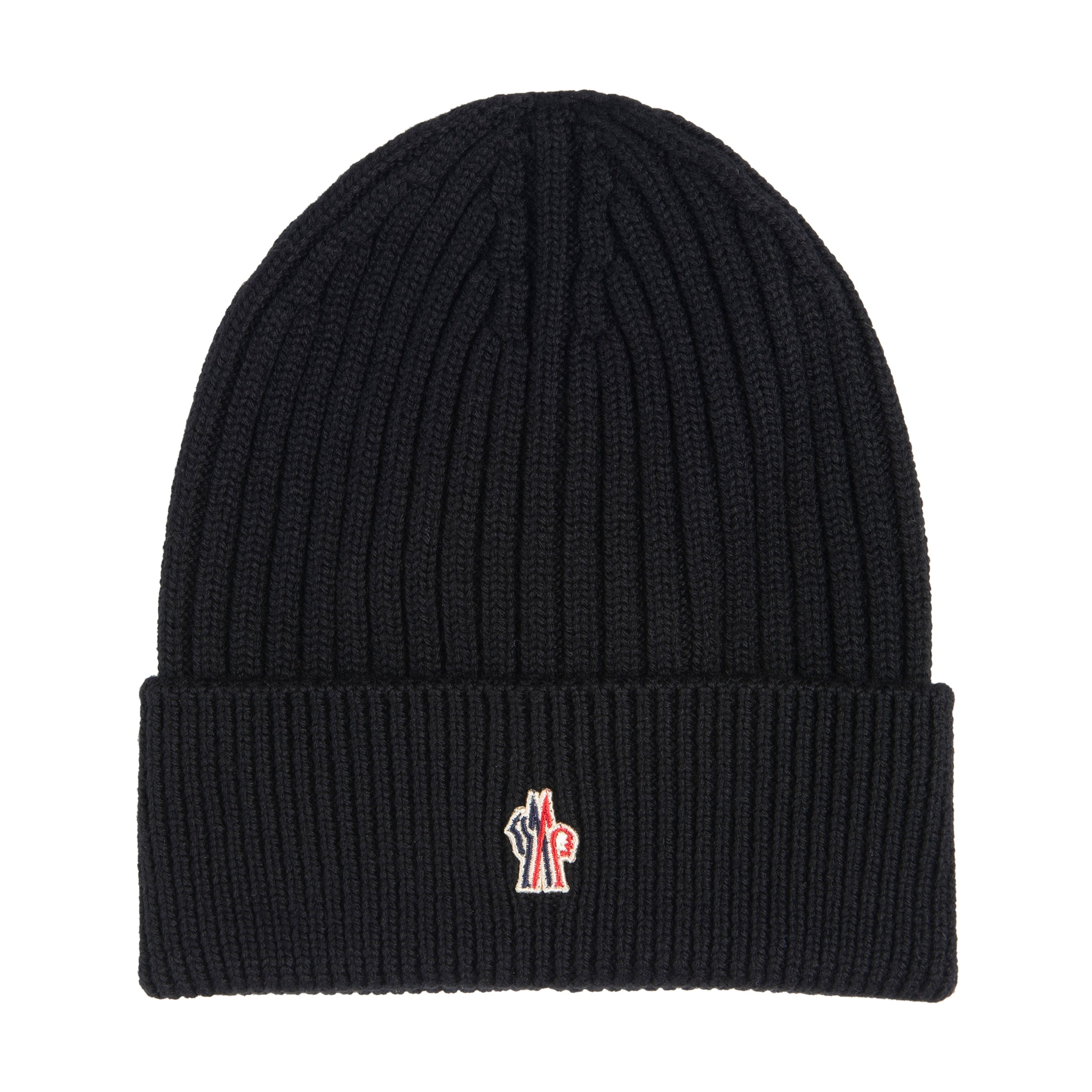Moncler Grenoble black wool beanie with small logo badge


