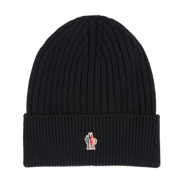 Moncler Grenoble black wool beanie with small logo badge

