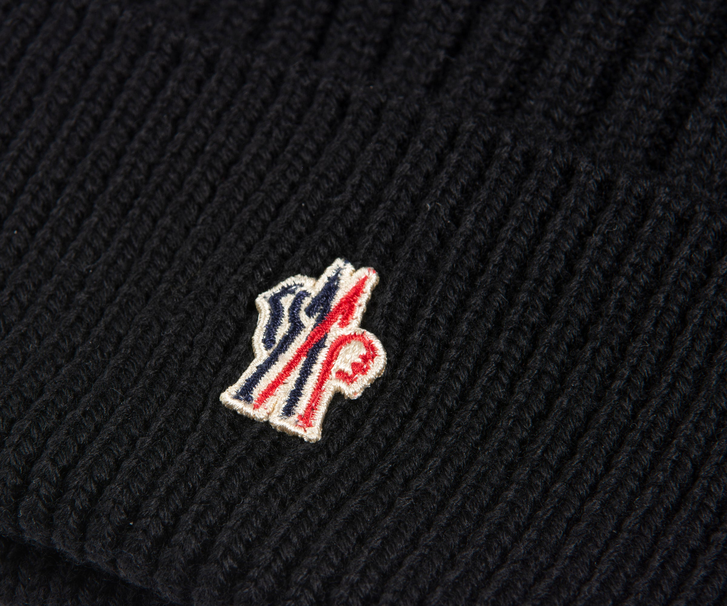 Moncler Grenoble black wool beanie with small logo badge