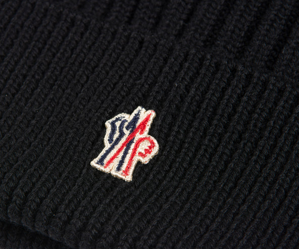 Moncler Grenoble black wool beanie with small logo badge