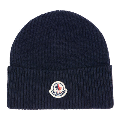 Moncler blue beanie with brand logo