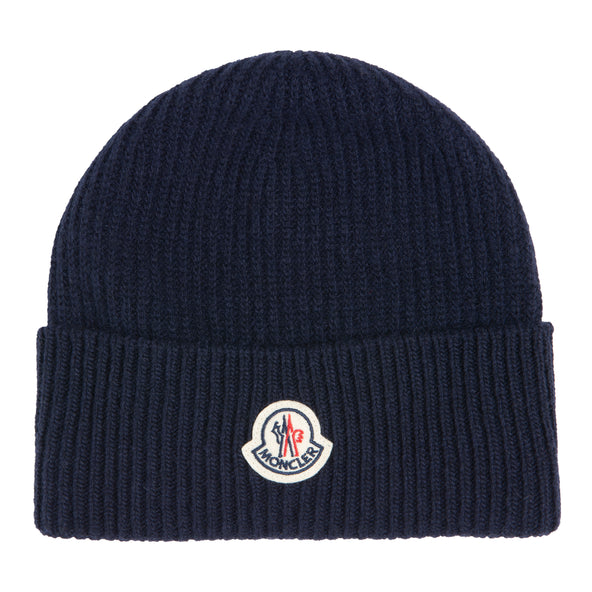 Moncler blue beanie with brand logo