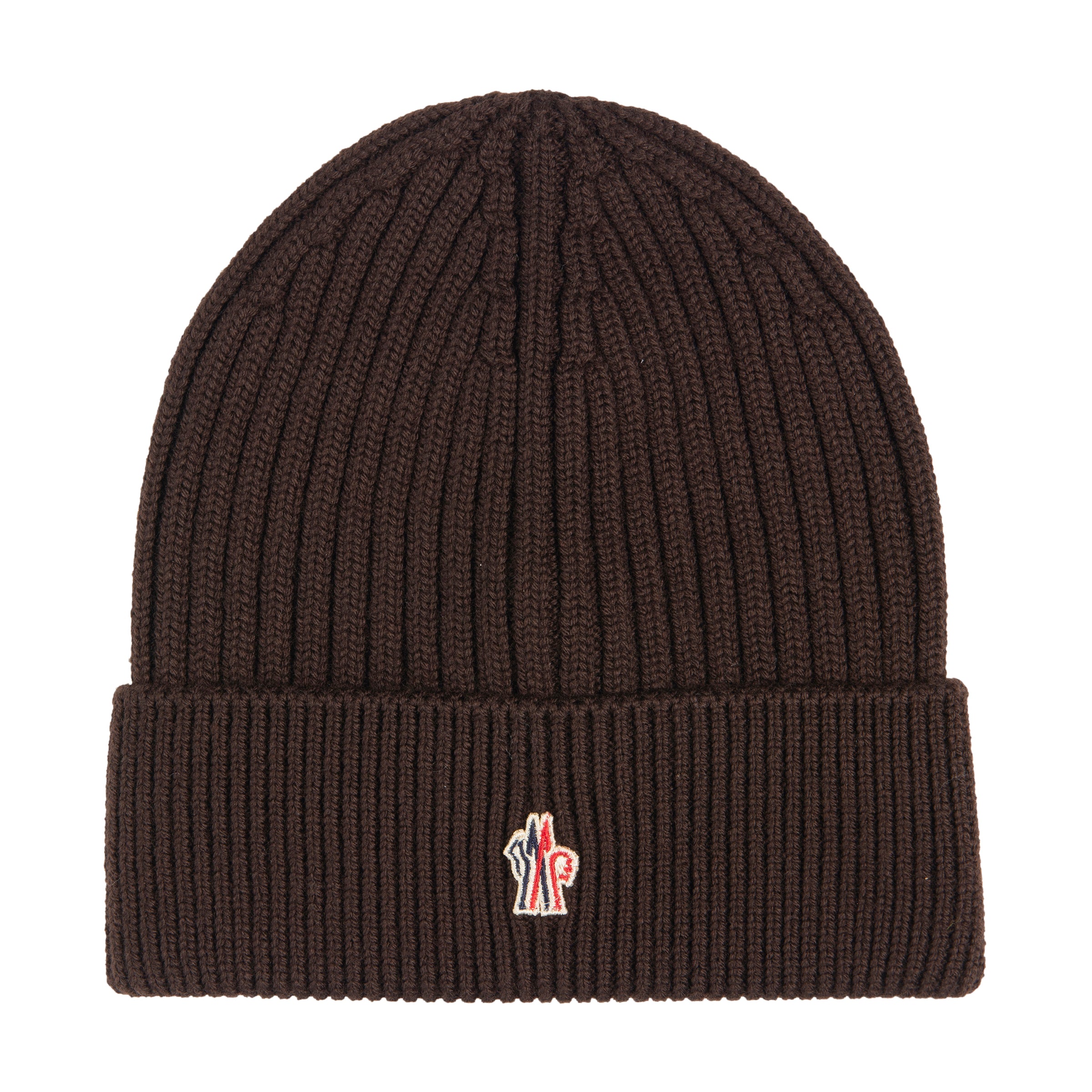 Moncler Grenoble brown wool beanie with small logo badge