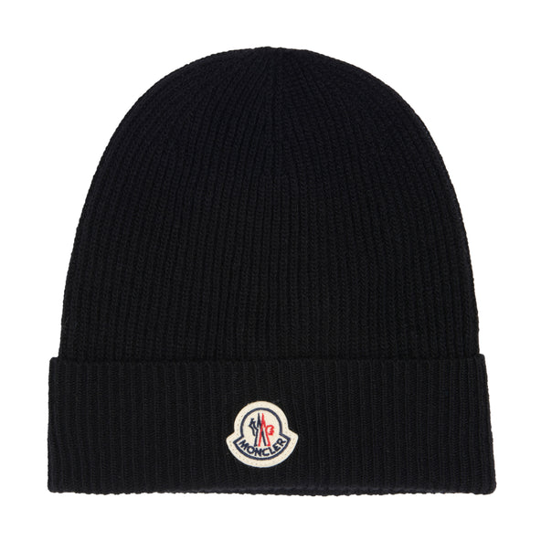 Moncler Black beanie with a brand logo