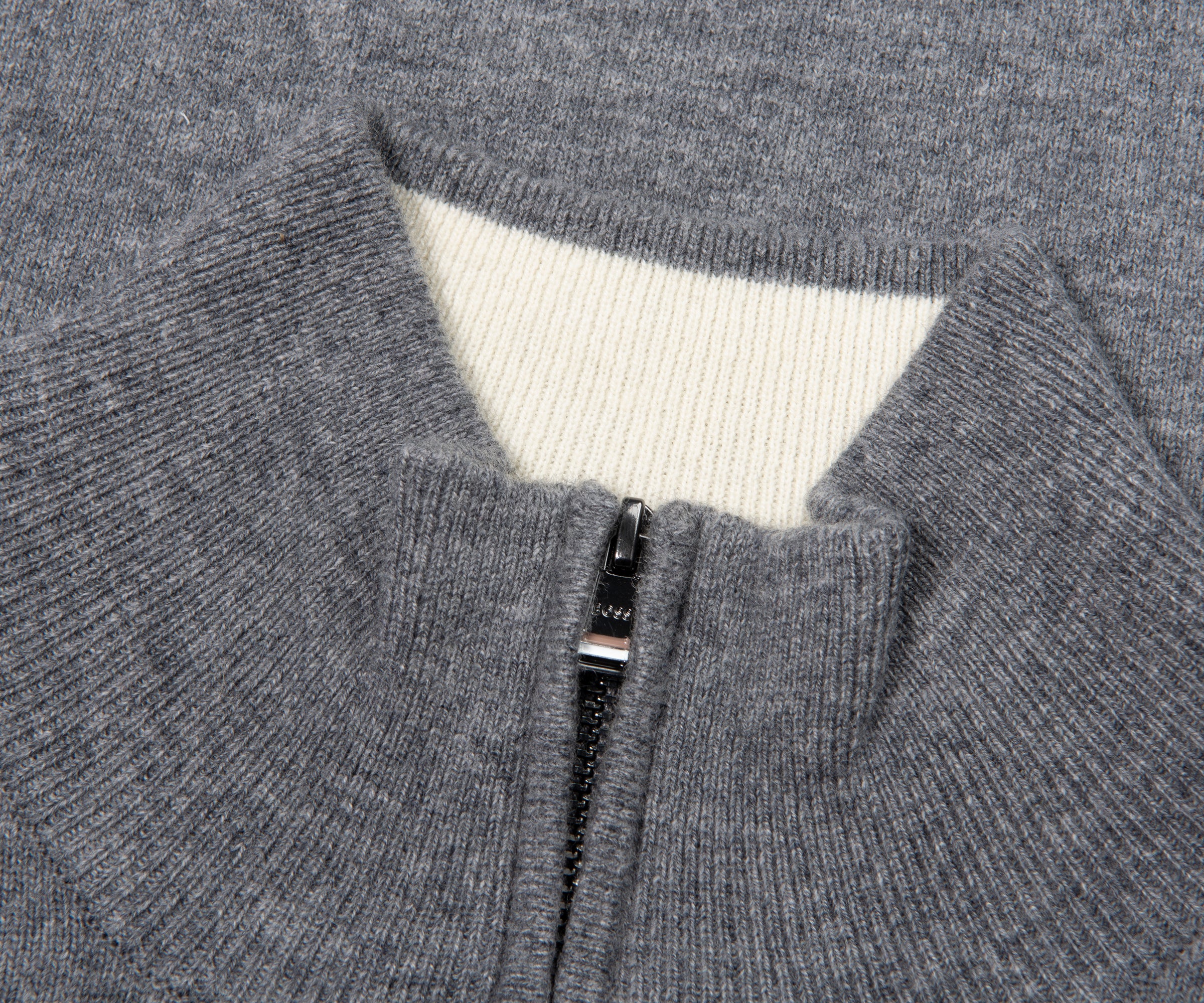 Boss H Hermalo Grey Woolen 1/4 Zip Sweater