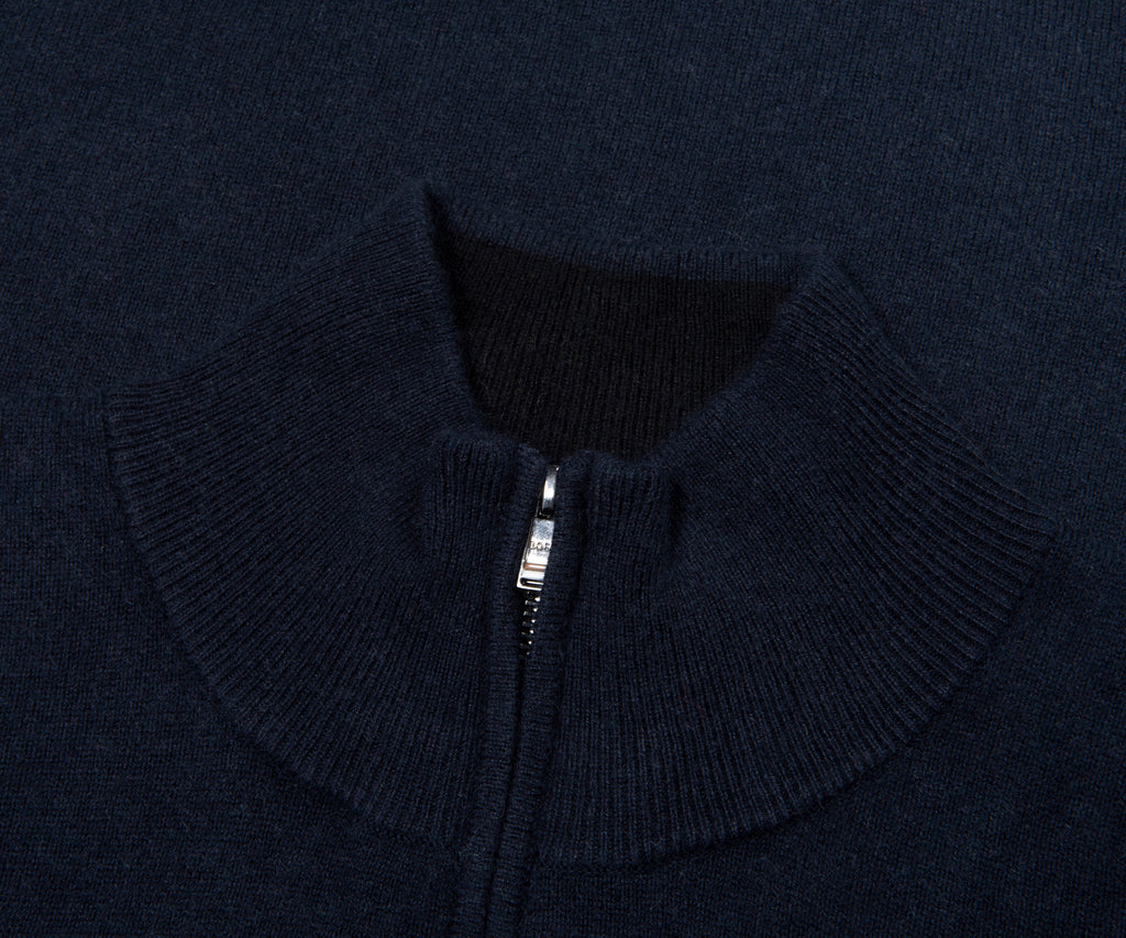 Boss H Hermalo Navy Woolen 1/4 Zip Sweater