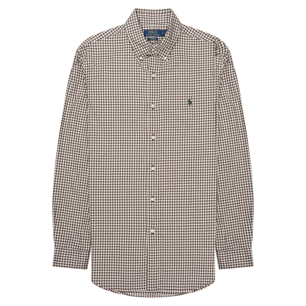 Ralph Lauren Brown Custom Fit Gingham Stretch Poplin Shirt