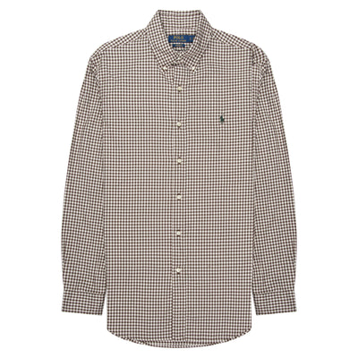 Polo Ralph Lauren Brown Custom Fit Gingham Stretch Poplin Shirt