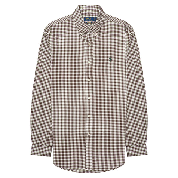 Polo Ralph Lauren Brown Custom Fit Gingham Stretch Poplin Shirt