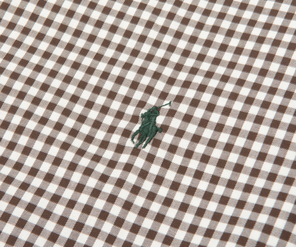 Polo Ralph Lauren Brown Custom Fit Gingham Stretch Poplin Shirt