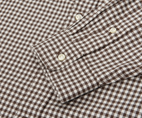 Polo Ralph Lauren Brown Custom Fit Gingham Stretch Poplin Shirt