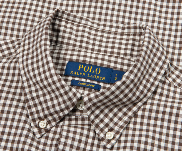 Polo Ralph Lauren Brown Custom Fit Gingham Stretch Poplin Shirt