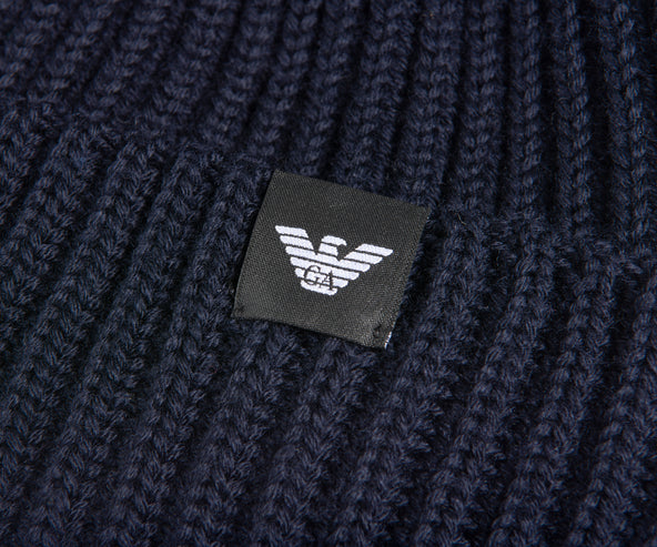 Emporio Armani Knitted Woollen Beanie Navy