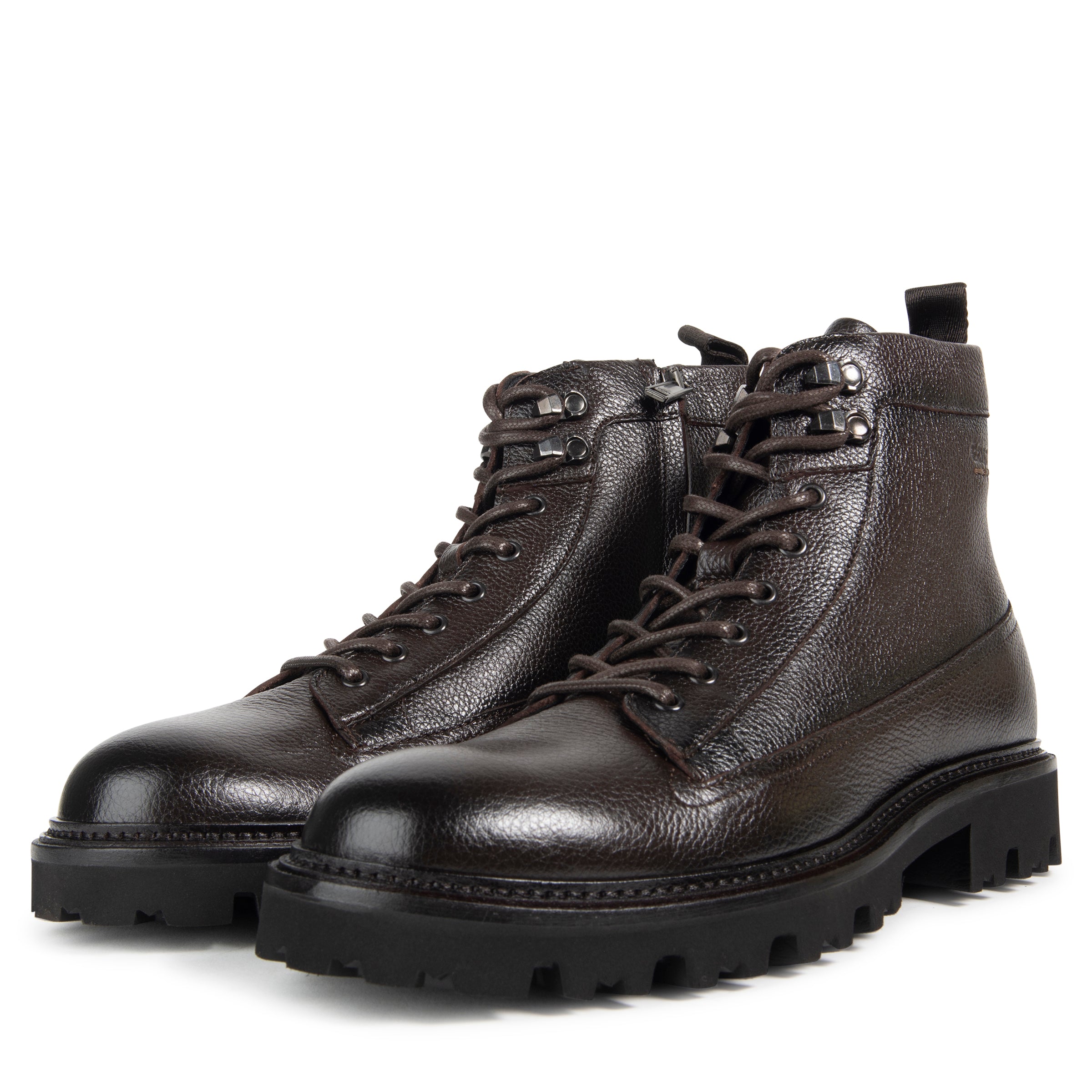 Boss Brown Grained Leather Half Boots