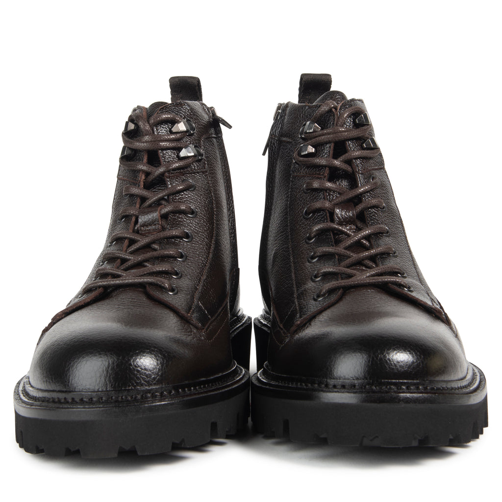 Boss Brown Grained Leather Half Boots