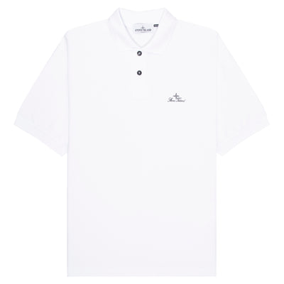 Stone Island White Signature Embroidered Logo Polo