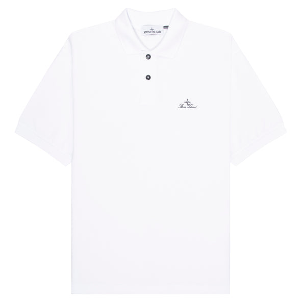 Stone Island White Signature Embroidered Logo Polo