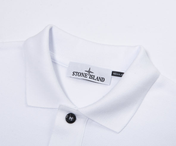 Stone Island White Signature Embroidered Logo Polo