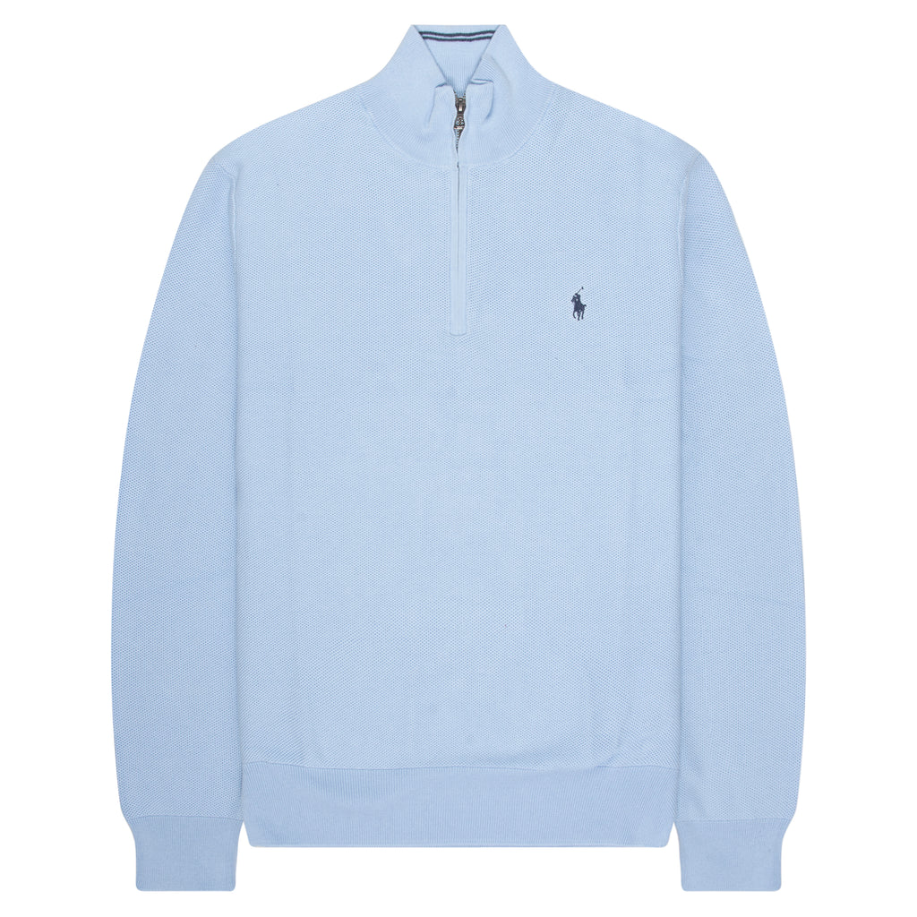 Ralph Lauren Sky Blue Waffle Knit 1/4 Zip Sweater