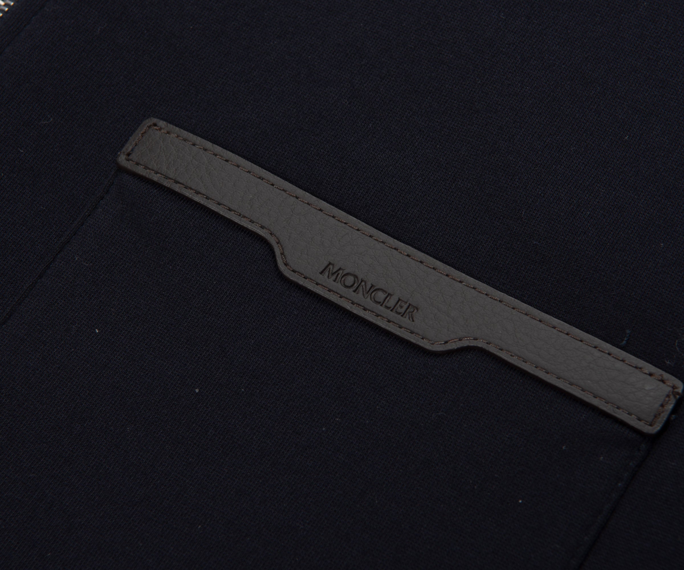 Moncler Navy Leather Pocket 1/4 Zip Sweatshirt