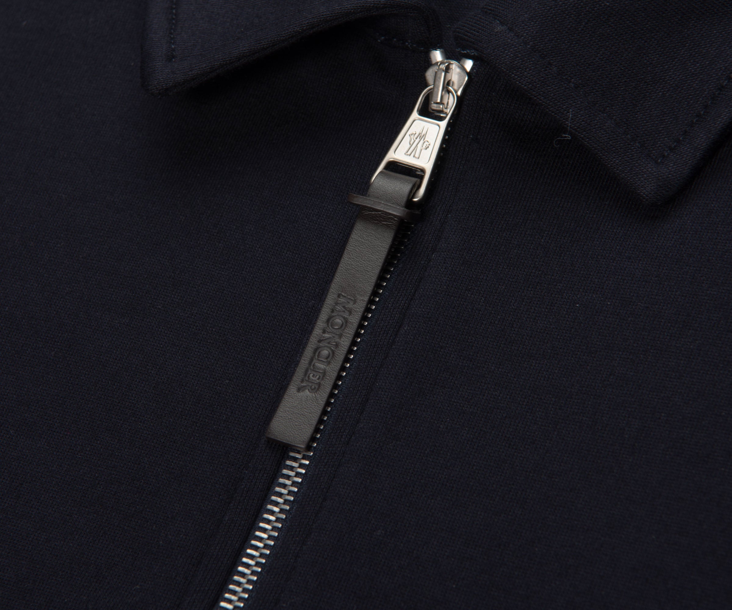 Moncler Navy Leather Pocket 1/4 Zip Sweatshirt