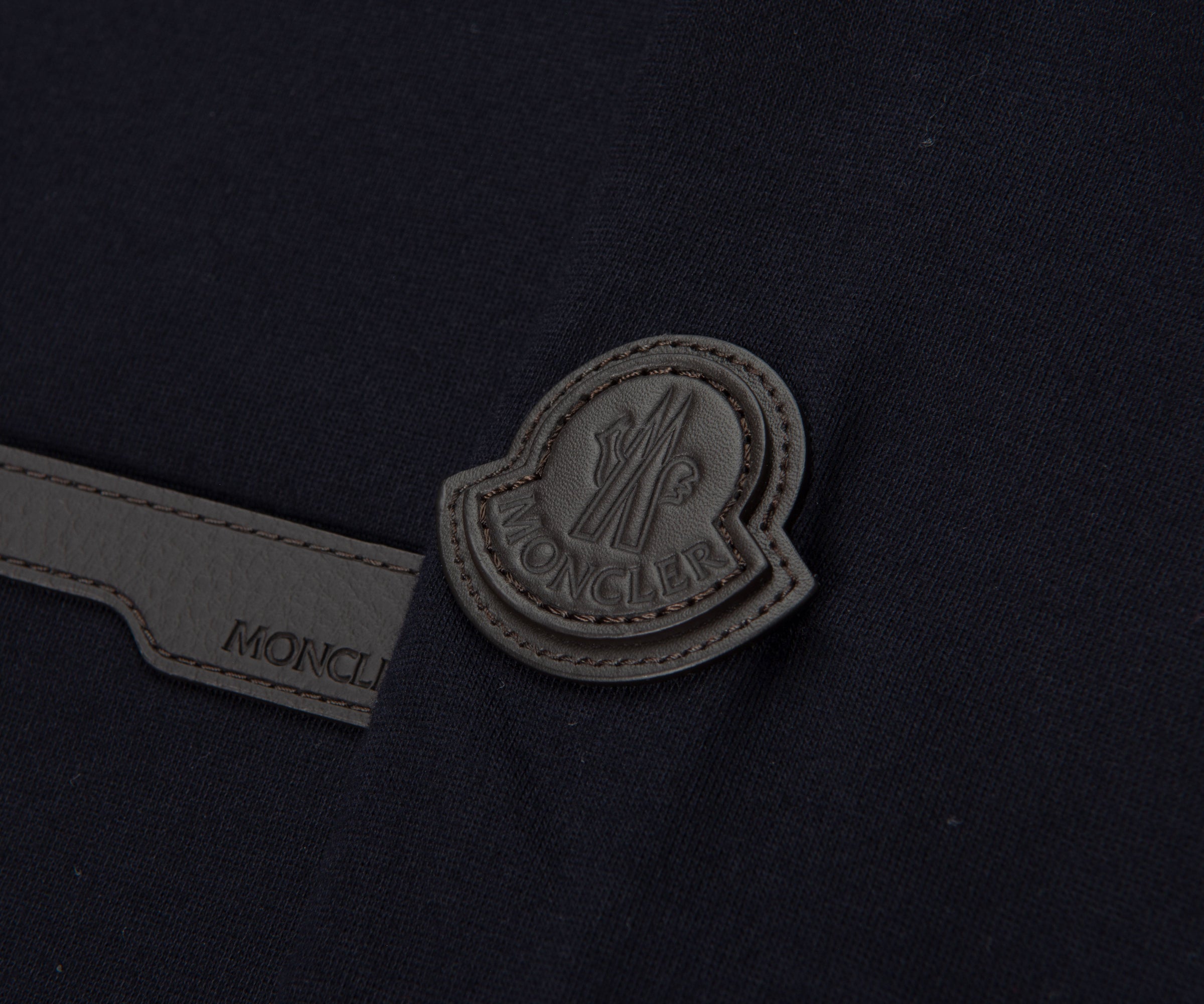 Moncler Navy Leather Pocket 1/4 Zip Sweatshirt